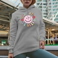 thumbnail image 2 of Treat Yo Self with a Happy or Smiling Face and Flowers Art Merch Gift, Heather Grey Hooded Sweatshirt or Hoodie, Large, 2 of 5