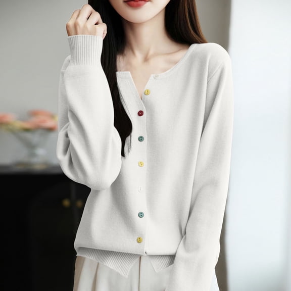 Bnwani Womens Cardigan Sweaters, Fall and Winter Regular Casual Round-Neck Sweater Solid Color