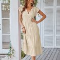 thumbnail image 2 of Vestido midi casual de verano, vestido midi con cuello en V para mujer Amigable con la piel Transpirable Una línea Manga con volantes en capas para fiestas LYUMO Vestidos, 2 of 6