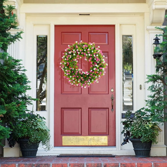 20in Artificial Spring and Summer Flower Wreath – Colorful Plastic Wreath for Front Door, Wall, Window, Farmhouse, Wedding or Easter Decor-Lifelike Reusable, Great for Indoor Outdoor Use