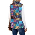 thumbnail image 4 of Women's Retro Print Warm Fleece Lined Cardigan Vest Coat Royal Blue S, 4 of 7