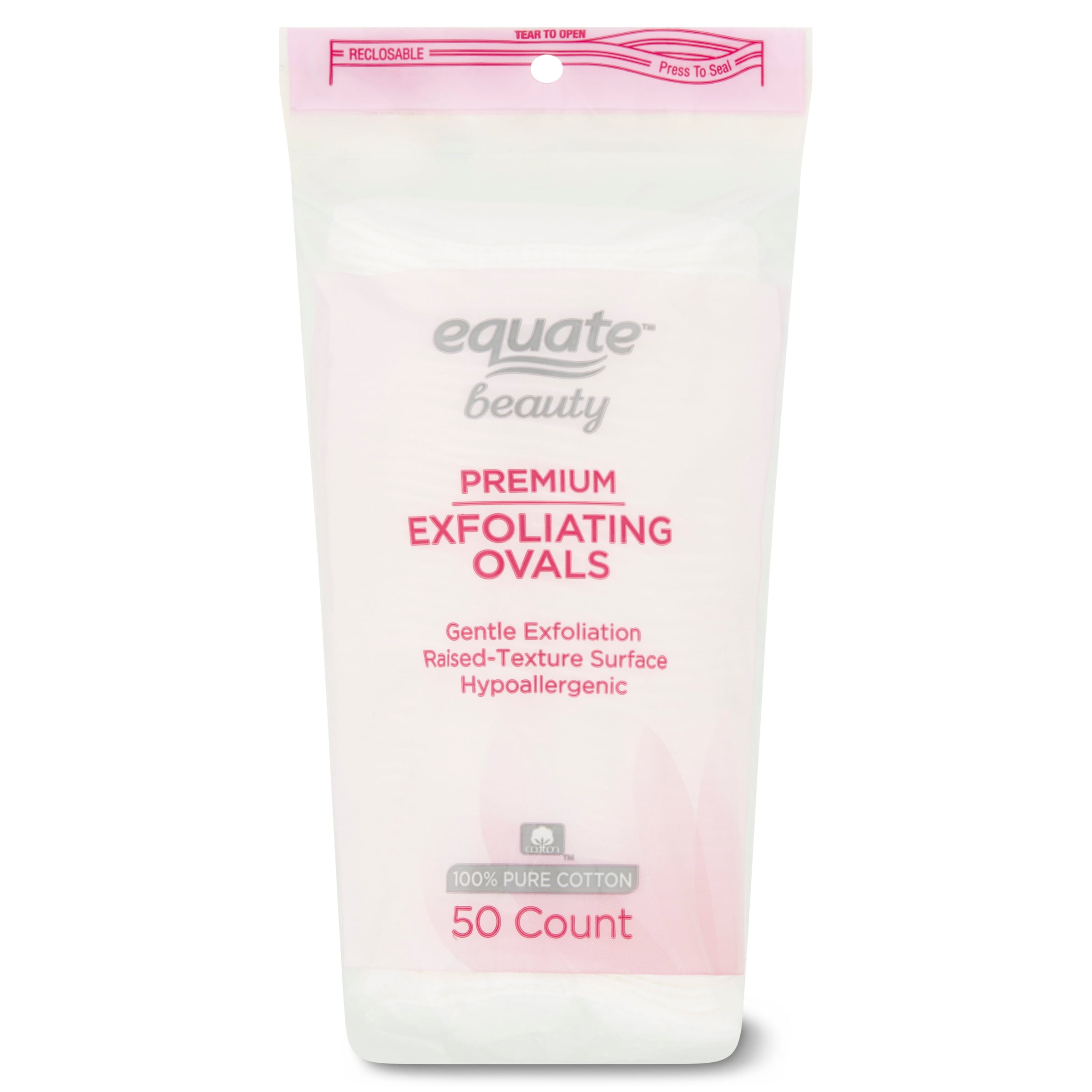 Equate Beauty Premium Exfoliating Oval Cotton Pads, 50 Count