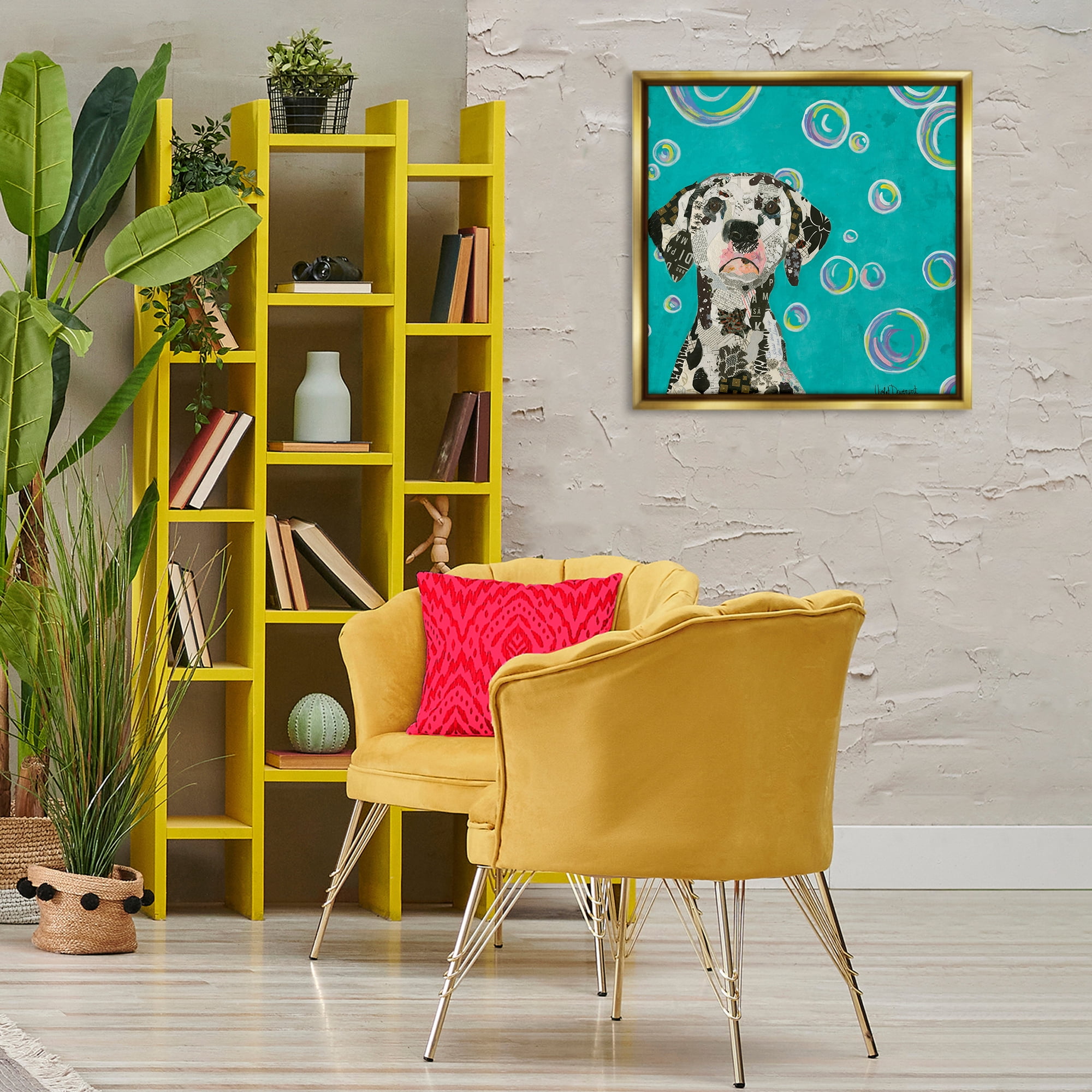 Stupell Industries Love Of Bubbles Collage Animals Painting Gold Floater Framed Canvas Art Print Wall Art, 25 x 25