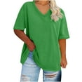 thumbnail image 2 of Sriper Plus Size V Neck Short Cotton Sleeve Tops for Women 5X Casual Basic Tees Ladies Oversized Solid Color T Shirts Loose Fit Fall Clothes 2024 Trendy Fashion Outfits My Orders, 2 of 4