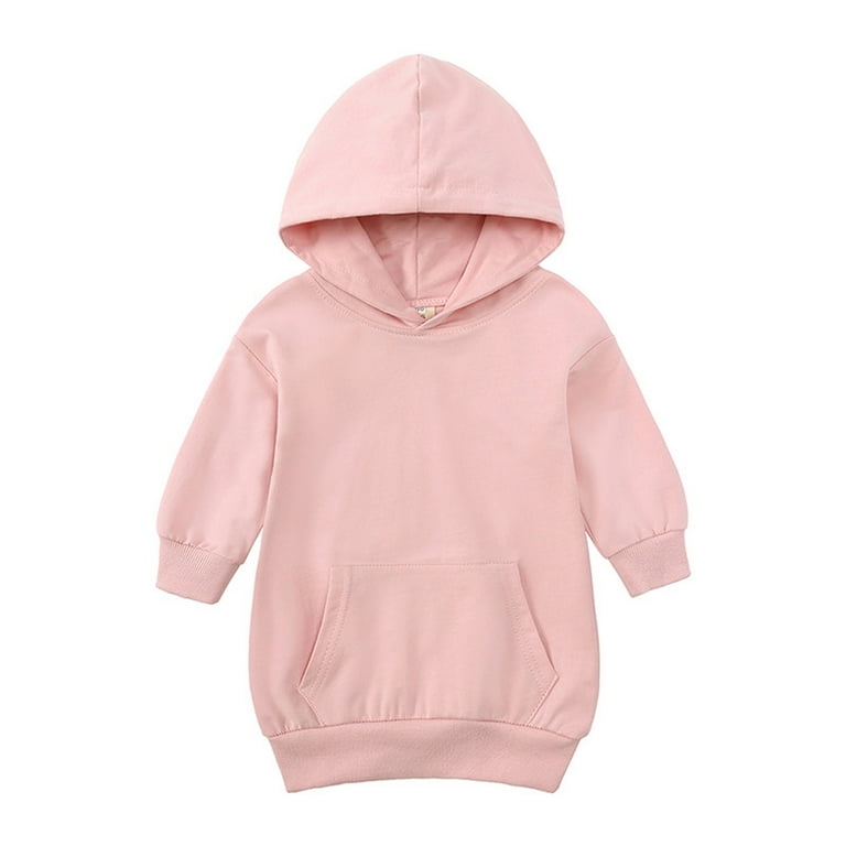 Lolmot Toddler Baby Girls Basic Hoodies Dress Long Sleeve Solid Color  Casual Loose Pullover Sweatshirt with Pocket 
