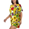 thumbnail image 2 of Goofa Tiger Swallowtail On Flowers for Womens Cotton 2 Piece Pajamas Set Classic Short Sleeve Pjs Set Soft Button Down Sleepwear Loungewear-3X-Large, 2 of 7