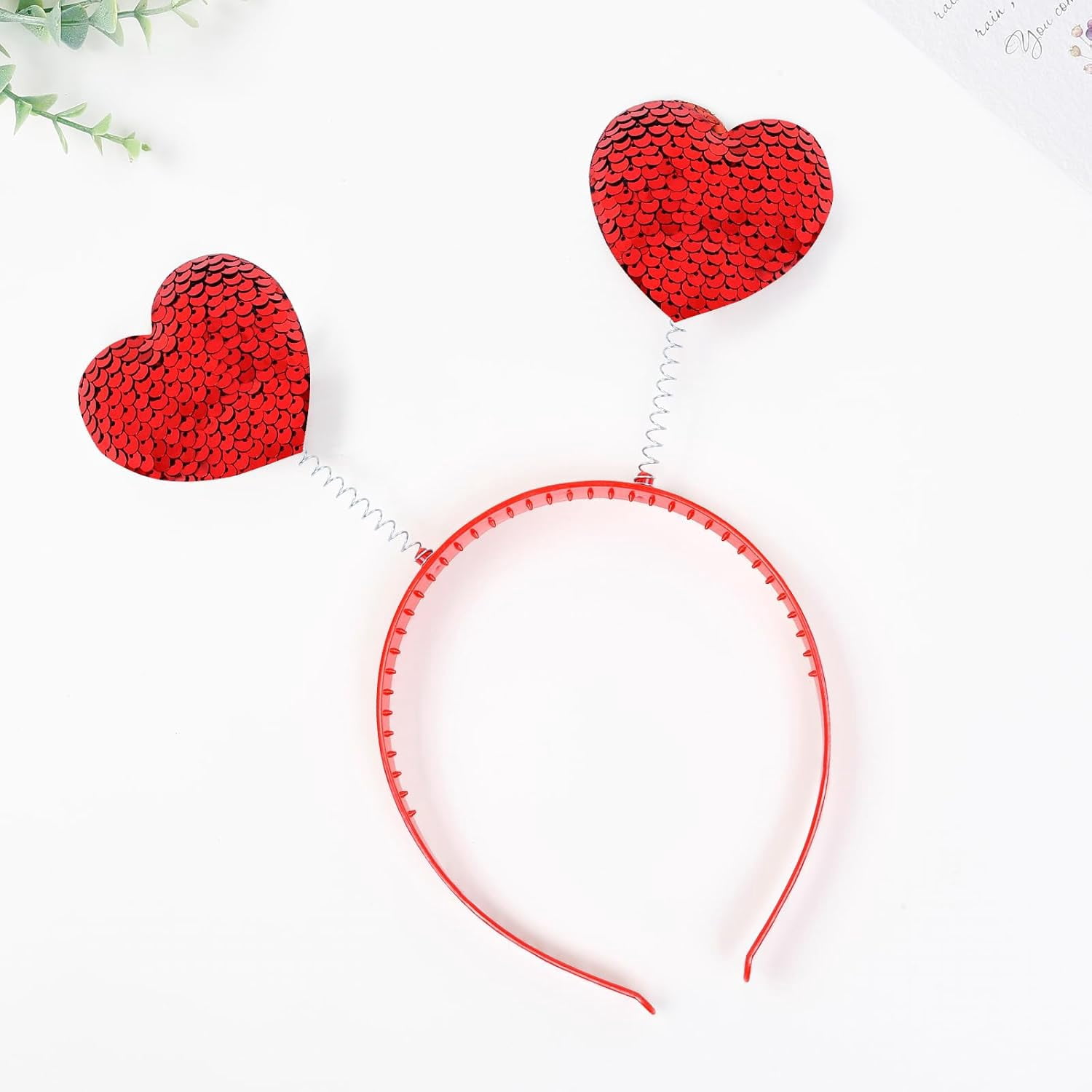 Lohol Sequin Heart Headband for Women, Red Cute Head Bopper for Halloween, Valentine's Day, Party & Wedding