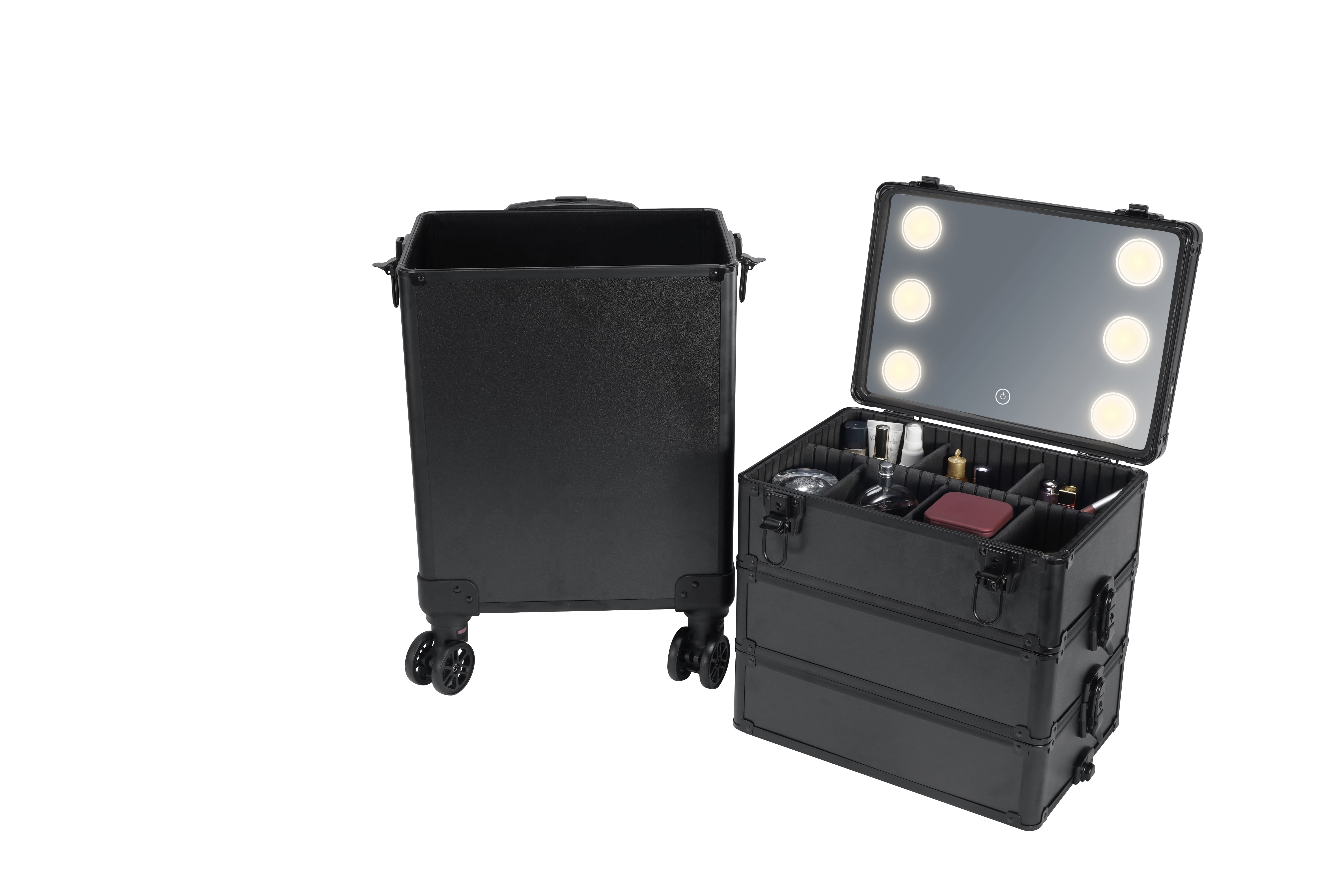 4 in 1 Draw-bar Interchangeable Aluminum Rolling Makeup Case