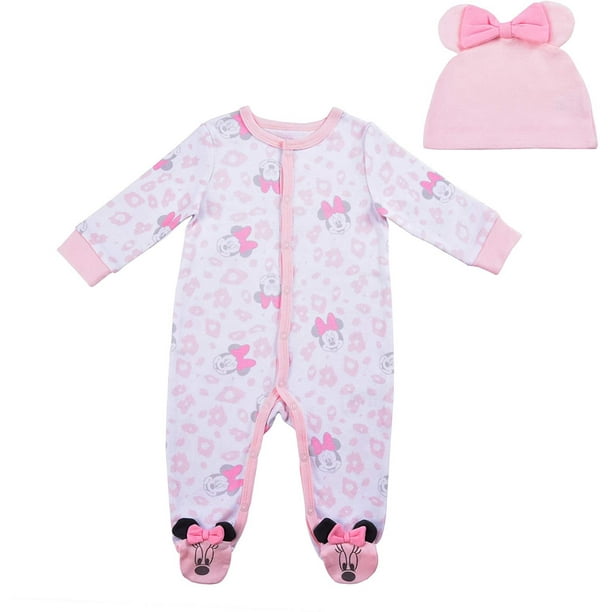 Disney Girl's Minnie Mouse Footed Coverall Bodysuit Creeper with Hat ...