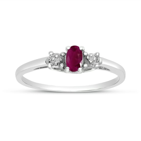 10k White Gold Oval Ruby And Diamond Ring