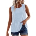 thumbnail image 3 of Womens Cotton Linen Tank Top Sleeveless Plaid Casual Beach Vacation Shirts Summer Lightweight Breathable T Shirt Fashion Loose Cami Blouse, 3 of 6
