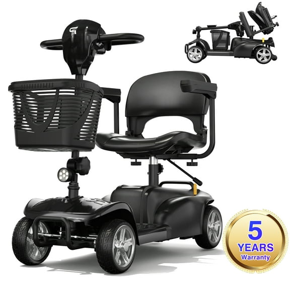Brick Attic 15 Miles Upgrade 4 Wheels Mobility Scooter for Seniors, Portable Folding Power Wheelchair Device for Travel, Compact Heavy Duty Mobile Mobility Scooters, Black