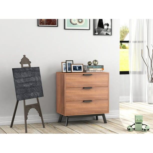 Mainstays Mid Century Modern 3 Drawers Chest In Vintage Umber