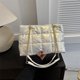 thumbnail image 5 of Bolso de hombro con decoración de cadena para mujer, bolso de mano acolchado de invierno, bolsos de compras (blanco), 5 of 6