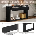 thumbnail image 6 of Harper & Bright Designs Oval Fluted Console Table with 2 Storage Drawers, Solid Wood Entryway Table with Bottom Shelf, Farmhouse Curved Sofa Table with Smooth Metal Slides for Living Rooms, Black, 6 of 10