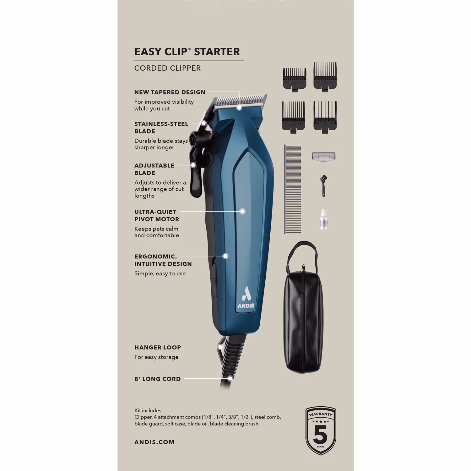 thumbnail image 4 of Andis Easy Clip Starter Kit, Teal with Adjustable Blade and Quiet Operation, 4 of 5