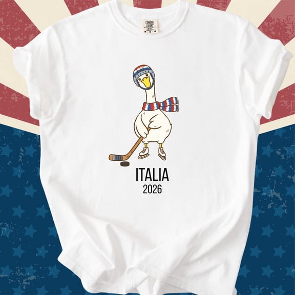 Italia 2026 Hockey Goose Shirt, Ice Sports Bird Graphic Top, Milano Winter Games Fan Gift Idea, Comfort Colors Unisex Cotton T-Shirt, Size S-3XL