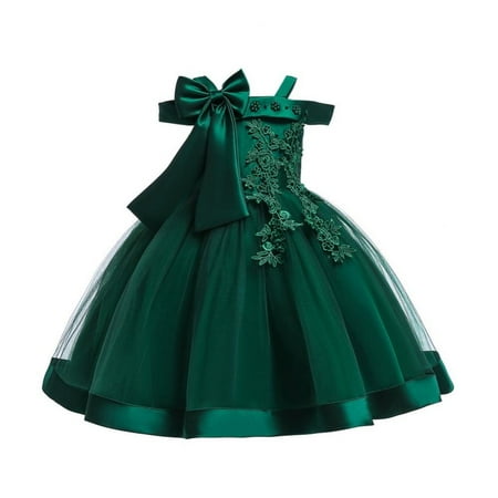 

Promotion!Elegant Princess Dress Girls For Kids Children One-shoulder Ball Gown Dress Party Wedding Birthday Big Bowknot Applique Dresses