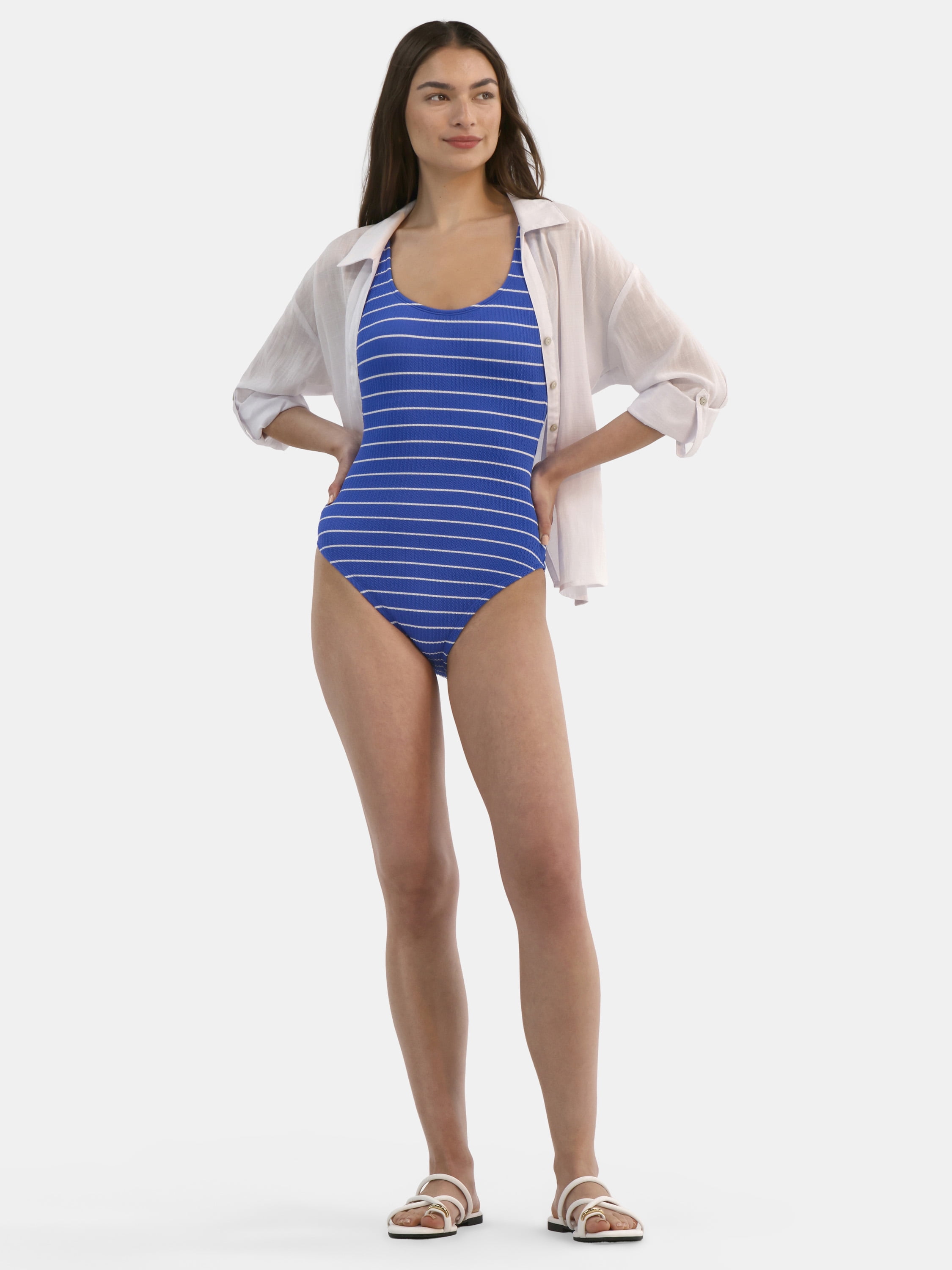 Time and Tru Women's and Women's Plus Crinkle One Piece Swimsuit, Sizes XS-3X