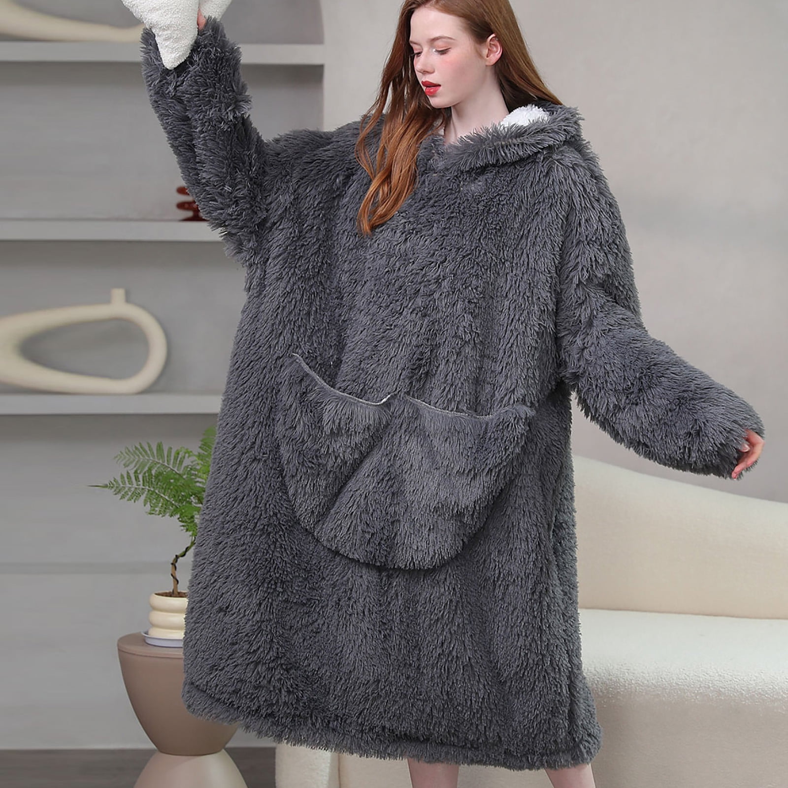 Miqool Wearable Blanket Hoodie for Adults Women Men Kids Hooded Blanket Oversized Blanket Sweatshirt Winter Warm Light Weight Robe