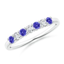 ANGARA Natural Half Eternity 7 Stone Tanzanite and Diamond Wedding Ring in 14K White Gold for Women (Size-2.5mm) | December Birthstone, Anniversary, Jewelry Gift for Women | Natural Tanzanite Ring