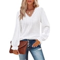 thumbnail image 2 of Camiseta plisada de manga larga con cuello en V para mujer, Jersey informal de estilo hueco, camisa de nuevo diseño a la moda, otoño e invierno, 2022, 2 of 4