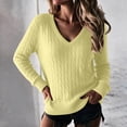 thumbnail image 2 of JoveMarine Womens Tops V Neck Pullover - Long Sleeve Cable Knit Sweater Color, Tops for Women Cozy Warm Knit Top,Yellow XL, 2 of 7