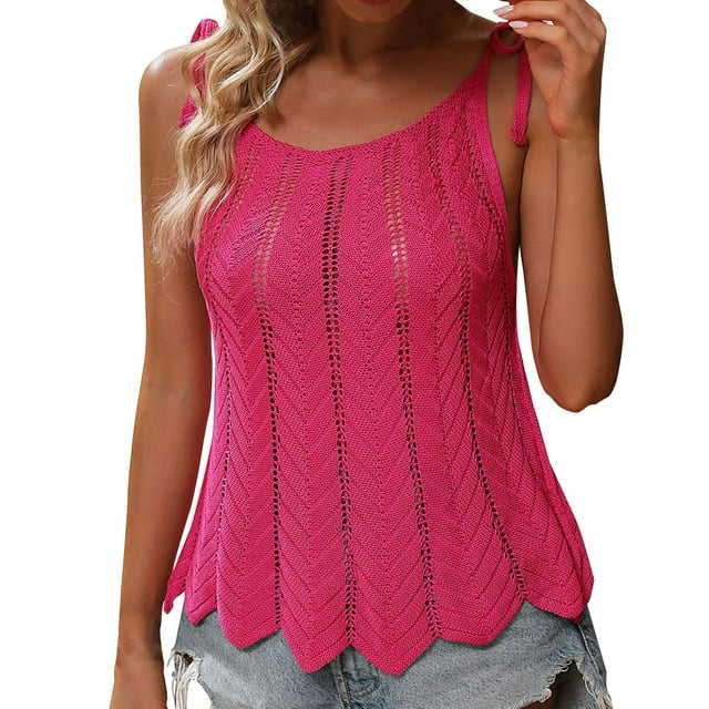 Gibobby Top de bikini ahuecado para mujer con chaleco tipo suéter Spicy Girl con cordones(Rosa caliente,G)