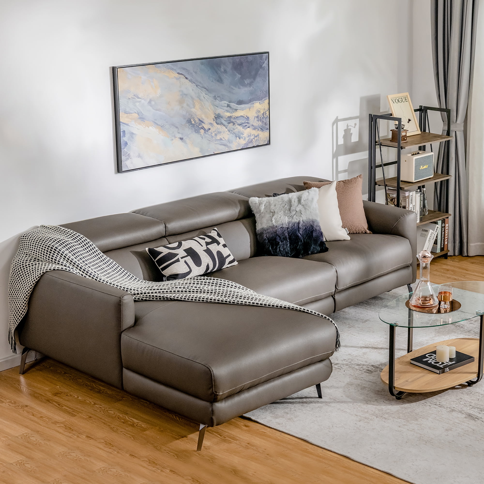 Costway Air Leather Power Reclining Sectional Sofa w Adjustable