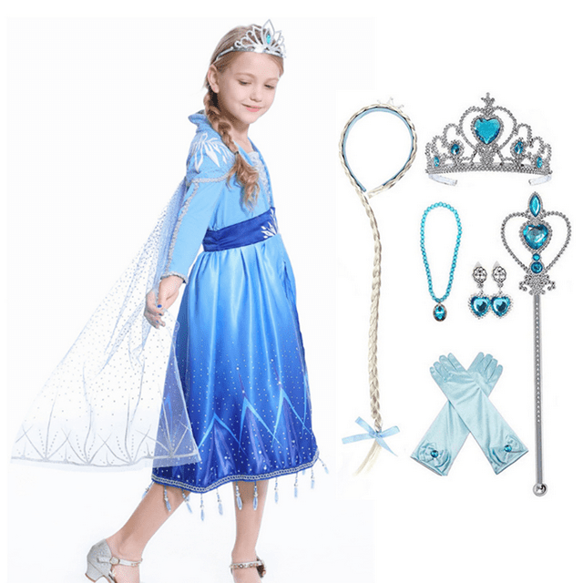 HAWEE Elsa la Reine des Neiges 2 Robe de Costume d'Halloween de Luxe pour Filles, Robe de Fête, Robe de Bal