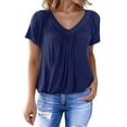 thumbnail image 3 of Womens Short Sleeve Casual Tops Dressy V Neck T Shirts Loose Fit Summer Pleated Blouses Navy blue XXL, 3 of 7