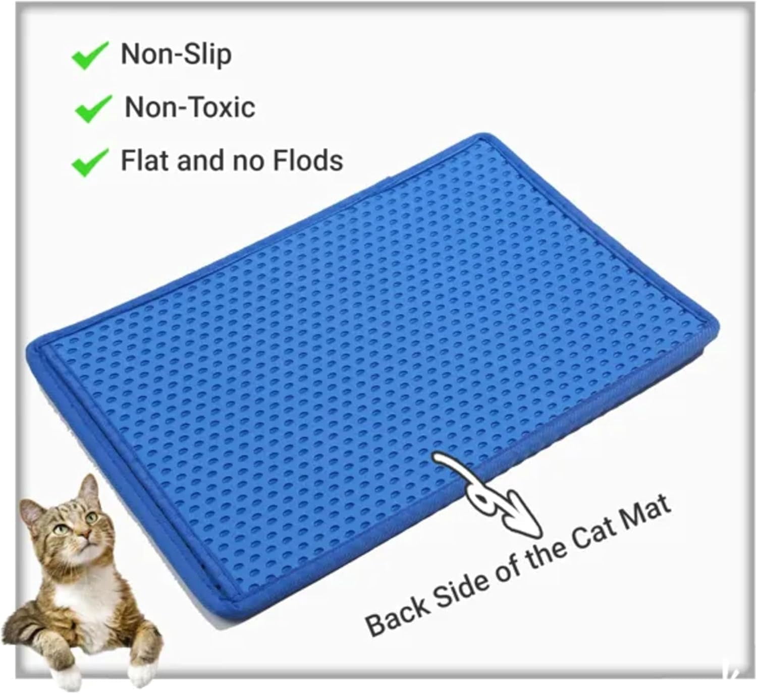 PUPIX Cat Litter Mat Double Layer Kitty Litter Trapping Mat Waterproof Urine Proof Easy Clean Scatter Control EVA Cat Mat with MiLi Shape Scratching Design 21 x 14 Inch (Blue)