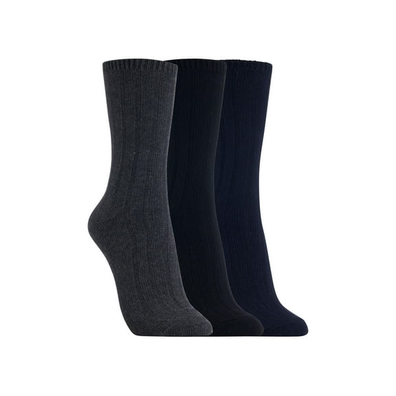 Clarks Women's Wide Rib Crew Socks 3 Pair, Navy/Charcoal/Black, Women's 4-10 Shoe