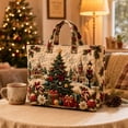 thumbnail image 4 of Christmas Quilted Tote Bag, Stitched Quilt Craft Holiday Tote, Durable Polyester Shopping Bag, Thoughtful Holiday Gift Option For Family And Friends, 1Pcs,Tree, 4 of 5