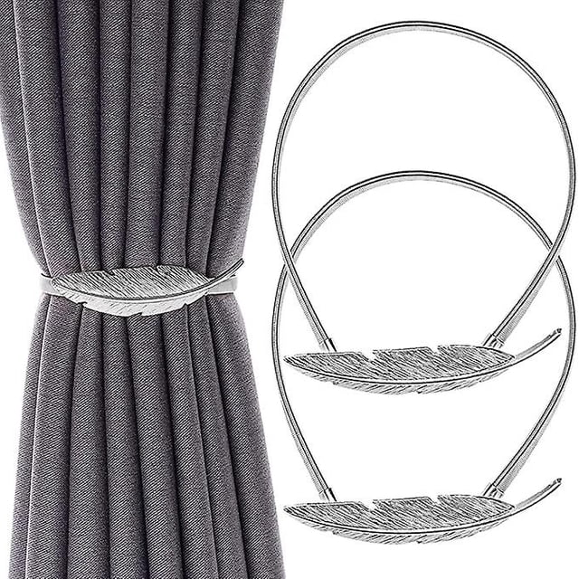 Encaje para cortina de 2 piezas (pluma plateada), hebilla para cortina, cortina de aleación decorativa ajustable con clip para cortina