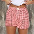 thumbnail image 4 of CALAFEBILA Cotton Bermuda Shorts for Women Plus Size Plaid Elastic Waist Casual Woman Shorts with Pockets, 4 of 5