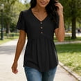 thumbnail image 4 of YUGYXL Womens Summer Tops Babydoll Short Sleeve Shirts Button Down Lace Sleeve Peplum Tunic Tops V Neck T Shirt Black XXL, 4 of 9