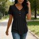 thumbnail image 4 of Camiseta de Encaje de Manga Corta de Cuello Alto para las Mujeres Muñeca de Manga Corta Botón para las Mujeres, Cintura Cinching V-Cuello de Verano Top, 4 of 9