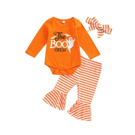 

Jxzom Kids Baby Girl Halloween Pumpkin Outfits Infant My 1st Halloween Romper Sweatshirt+Bell Bottoms Pants+Headband Set