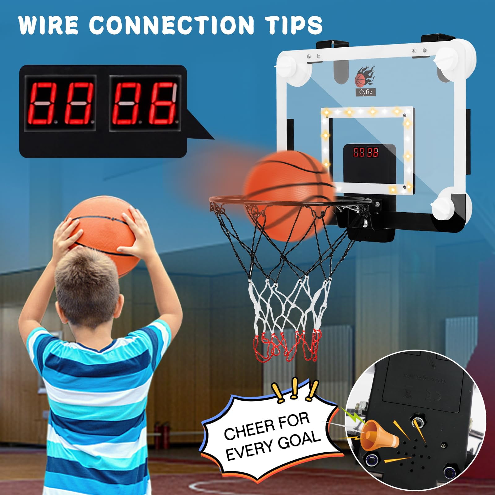 Cyfie Basketball Hoop Set for Kids,LED Light Basketball Hoop with Scoreboard,Christmas Gift for Boys and Girls,Deal on Sale Clearance