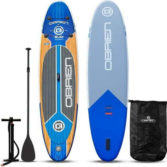 O'Brien O'Brien Rio Inflatable Stand Up Paddleboard Package, Wood Grain/Blue