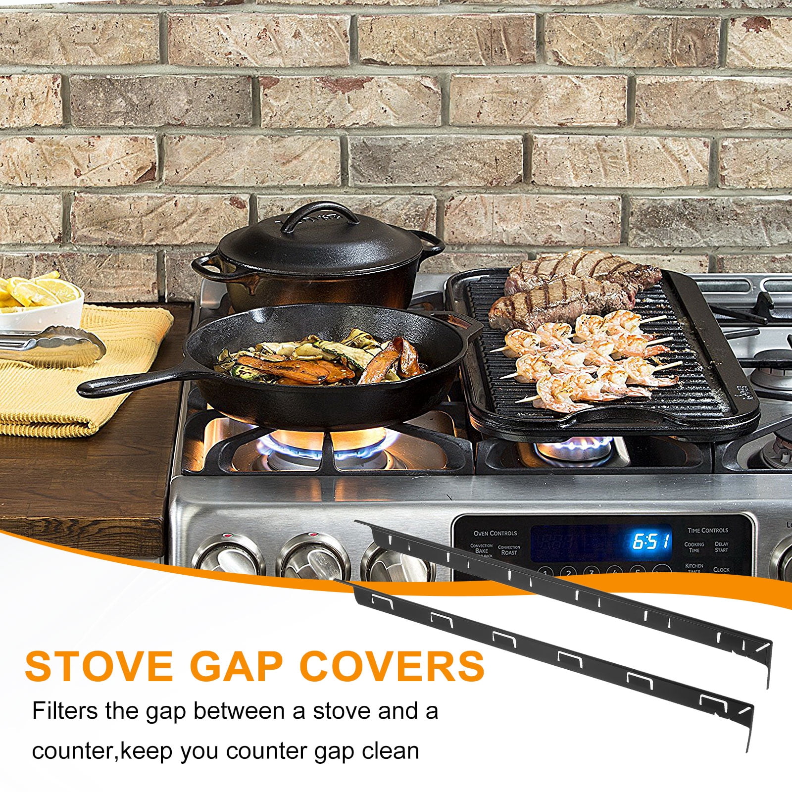 Unique Bargains Aluminum Stove Gap Filler for Kitchen Range Trim Black 0.3"