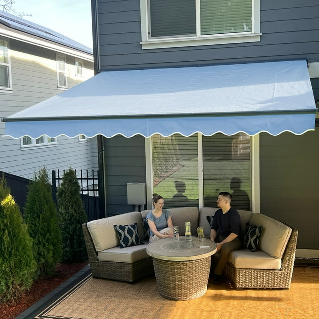 ALEKO Motorized Half Cassette 13 x 10 ft Retractable Home Patio Awning Sky Blue