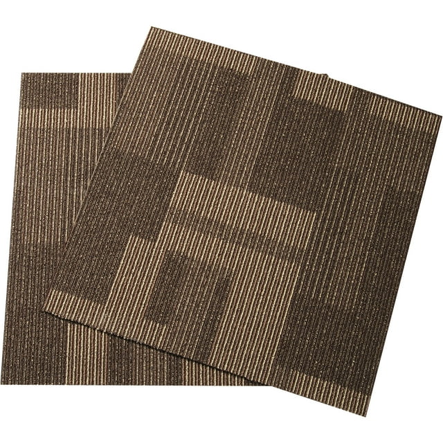 KFFKFF Carrés de Tapis, 24 Pouces x 24 Pouces, Réutilisables avec Coussinage Intégré, Carreaux de Tapis Rembourrés Confortables, Installation Automatique Simple pour Salon et Chambre (24 Carreaux, Brun Varié)
