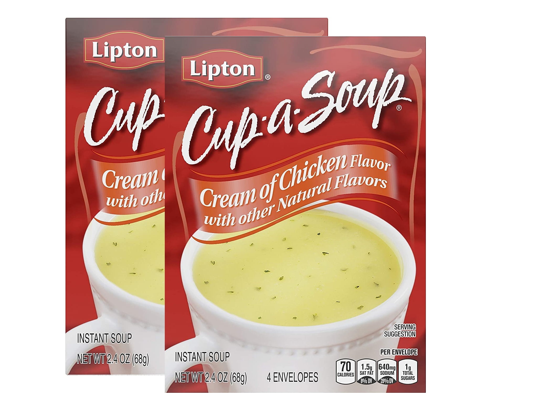 SOUP SECRETS Lipton Instant Soup Cream of Chicken 4 Count For a Warm Cup of Soup Only 60 Calories Per Serving 2.4 oz ( Pack of 2 )