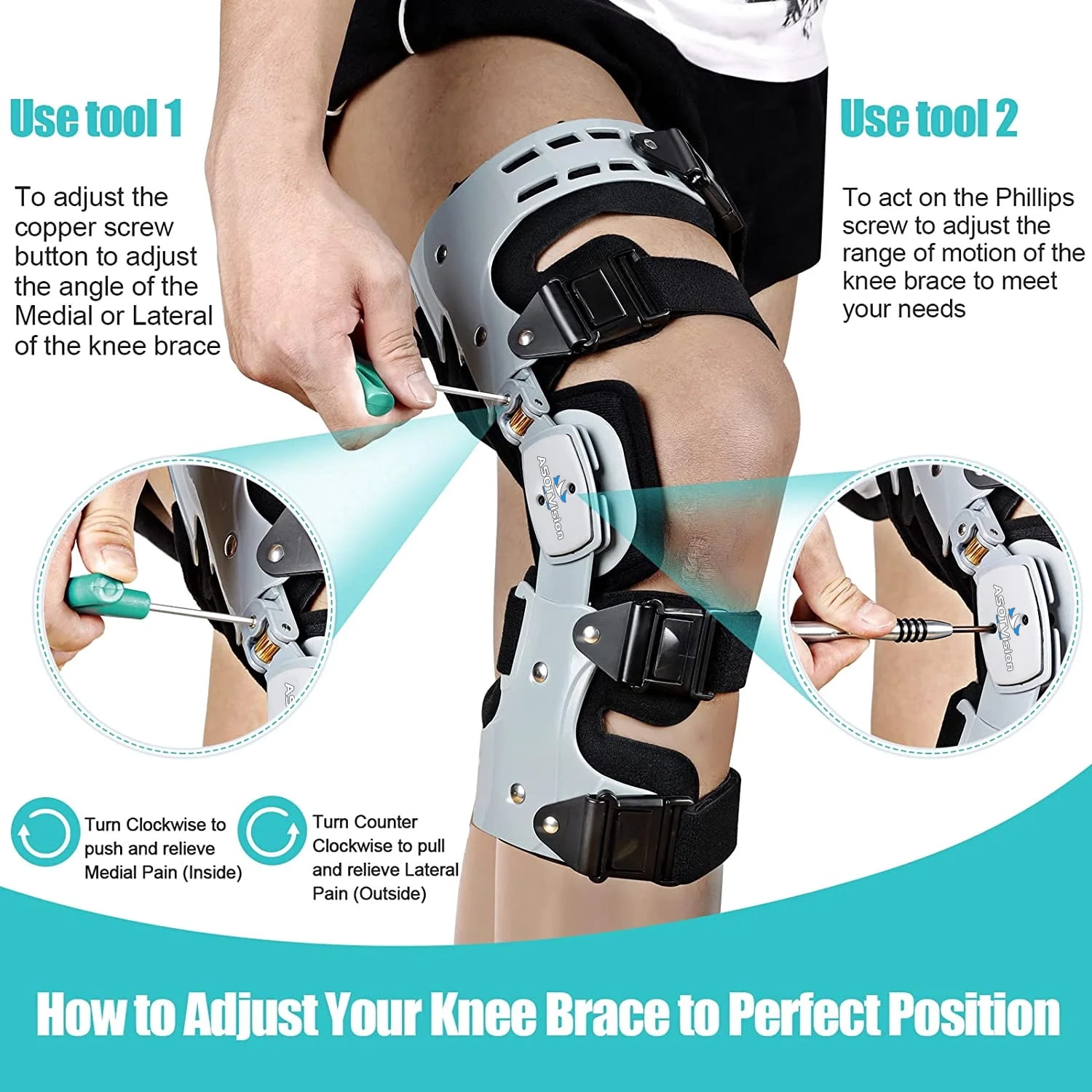 ASOTVision OA Unloader Knee Brace for Men and Women – Adjustable Support for Meniscus Tear, Arthritis, Osteoarthritis, Post-op Pain Relief (Left)