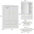 thumbnail image 5 of Oxylife Wardrobe Armoire Closet with 4 Drawers and Clothing Rod for Bedroom in White, 5 of 6