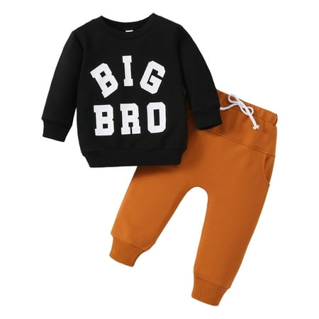 

TOWED22 Fall Baby Boy Pant Set Toddler Crewneck Long Sleeve Pullover Sweatshirt Sweatpant 2Pcs Winter Outfits Clothes Black 2-3 Y