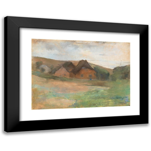 Lesser Ury 14x11 Black Modern Framed Museum Art Print Titled - Wiesen Landscape with Farmhouses (Kustendorf) (1889)