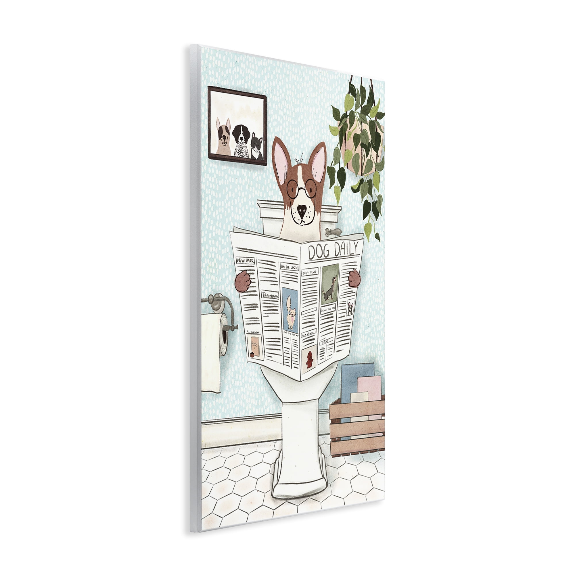 Stupell Industries Dog & Newspaper Bathroom Bath & Laundry Painting Unframed Art Print Wall Art, 13 x 19